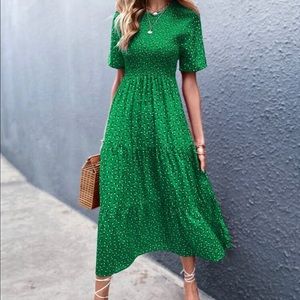 Ditsy Floral Ruffle Hem Shirred A-line Dress